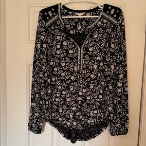 Lucky Brand Black and White Floral Peasant Tunic